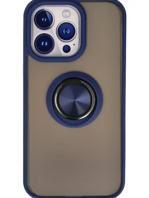 Newface iPhone 15 Pro Kılıf Montreal Yüzüklü Silikon Kapak - Lacivert