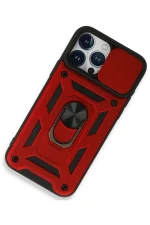 Newface iPhone 15 Pro Kılıf Pars Lens Yüzüklü Silikon - Kırmızı - Görsel 2