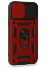 Newface iPhone 15 Pro Kılıf Pars Lens Yüzüklü Silikon - Kırmızı - Görsel 3