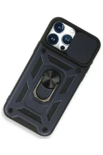 Newface iPhone 15 Pro Kılıf Pars Lens Yüzüklü Silikon - Lacivert - Görsel 2