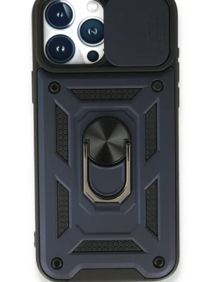 Newface iPhone 15 Pro Kılıf Pars Lens Yüzüklü Silikon - Lacivert