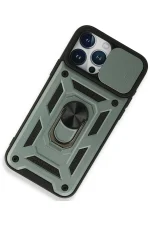 Newface iPhone 15 Pro Kılıf Pars Lens Yüzüklü Silikon - Yeşil - Görsel 2