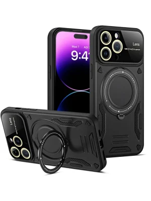 Newface iPhone 15 Pro Kılıf Joy Lens Standlı Kapak - Siyah