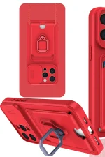 Newface iPhone 15 Pro Kılıf Zuma Kartvizitli Yüzüklü Silikon - Kırmızı