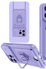 Newface iPhone 15 Pro Kılıf Zuma Kartvizitli Yüzüklü Silikon - Lila