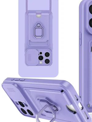 Newface iPhone 15 Pro Kılıf Zuma Kartvizitli Yüzüklü Silikon - Lila