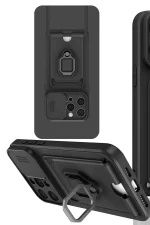 Newface iPhone 15 Pro Kılıf Zuma Kartvizitli Yüzüklü Silikon - Siyah