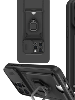 Newface iPhone 15 Pro Kılıf Zuma Kartvizitli Yüzüklü Silikon - Siyah