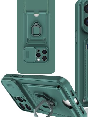 Newface iPhone 15 Pro Kılıf Zuma Kartvizitli Yüzüklü Silikon - Yeşil