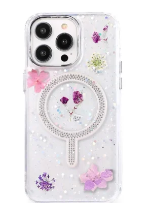 Newface iPhone 15 Pro Max Flower Magsafe Kapak - Mor