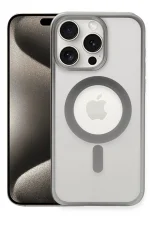 Newface iPhone 15 Pro Max Kılıf Erozi Magsafe Kapak - Gümüş