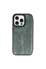 Newface iPhone 15 Pro Max Kılıf Flip Cover - Koyu Yeşil