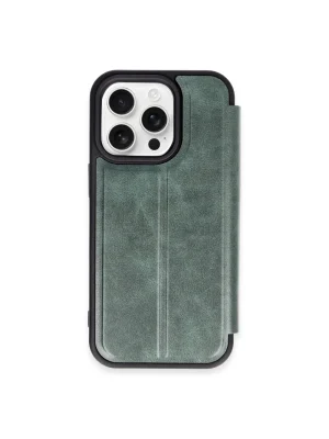 Newface iPhone 15 Pro Max Kılıf Flip Cover - Koyu Yeşil