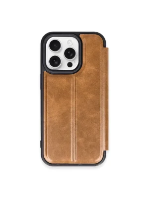Newface iPhone 15 Pro Max Kılıf Flip Cover - Taba