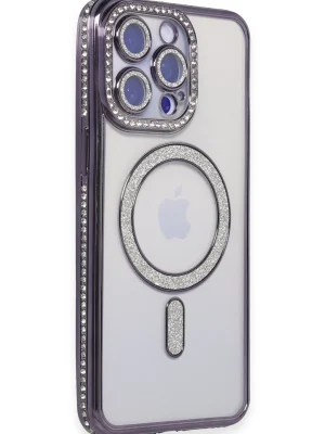 Newface iPhone 15 Pro Max Kılıf Joke Simli Magneticsafe Kılıf - Derin Mor