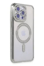 Newface iPhone 15 Pro Max Kılıf Joke Simli Magneticsafe Kılıf - Gümüş