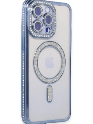 Newface iPhone 15 Pro Max Kılıf Joke Simli Magneticsafe Kılıf - Mavi