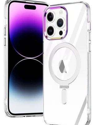 Newface iPhone 15 Pro Max Kılıf Mudo Magneticsafe Standlı Kapak - Şeffaf