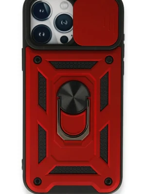 Newface iPhone 15 Pro Max Kılıf Pars Lens Yüzüklü Silikon - Kırmızı