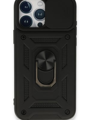 Newface iPhone 15 Pro Max Kılıf Pars Lens Yüzüklü Silikon - Siyah