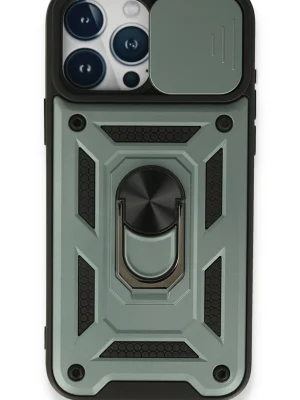 Newface iPhone 15 Pro Max Kılıf Pars Lens Yüzüklü Silikon - Yeşil