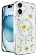 Newface iPhone 16 Kılıf Daisy Simli Magsafe Kapak - Gümüş