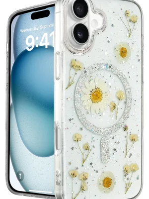 Newface iPhone 16 Kılıf Daisy Simli Magsafe Kapak - Gümüş