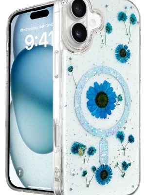 Newface iPhone 16 Kılıf Daisy Simli Magsafe Kapak - Mavi