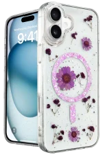 Newface iPhone 16 Kılıf Daisy Simli Magsafe Kapak - Mor