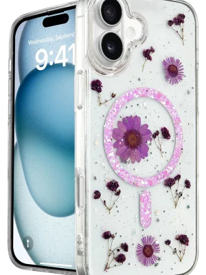 Newface iPhone 16 Kılıf Daisy Simli Magsafe Kapak - Mor