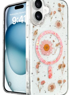 Newface iPhone 16 Kılıf Daisy Simli Magsafe Kapak - Pembe