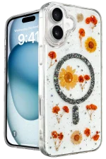 Newface iPhone 16 Kılıf Daisy Simli Magsafe Kapak - Siyah