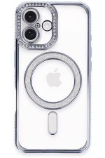 Newface iPhone 16 Kılıf Joke Simli Magneticsafe Kılıf - Mavi