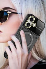 Newface iPhone 16 Kılıf Joy Lens Standlı Kapak - Kırmızı - Görsel 4