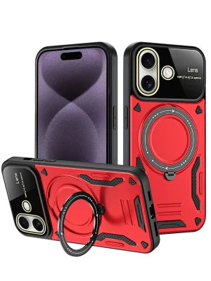 Newface iPhone 16 Kılıf Joy Lens Standlı Kapak - Kırmızı