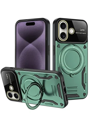 Newface iPhone 16 Kılıf Joy Lens Standlı Kapak - Koyu Yeşil