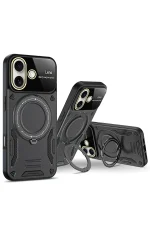 Newface iPhone 16 Kılıf Joy Lens Standlı Kapak - Mor - Görsel 2