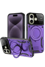Newface iPhone 16 Kılıf Joy Lens Standlı Kapak - Mor