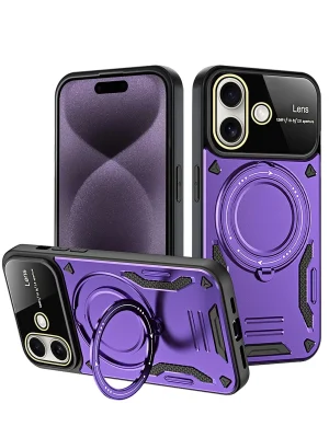 Newface iPhone 16 Kılıf Joy Lens Standlı Kapak - Mor