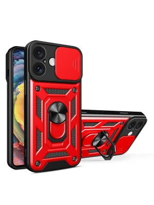 Newface iPhone 16 Kılıf Pars Lens Yüzüklü Silikon - Kırmızı