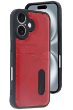 Newface iPhone 16 Kılıf Sara Kartvizitli Deri Kılıf - Kırmızı