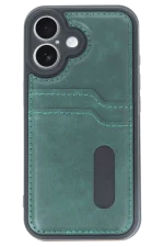 Newface iPhone 16 Kılıf Sara Kartvizitli Deri Kılıf - Koyu Yeşil - Görsel 2