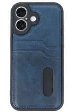 Newface iPhone 16 Kılıf Sara Kartvizitli Deri Kılıf - Lacivert - Görsel 2