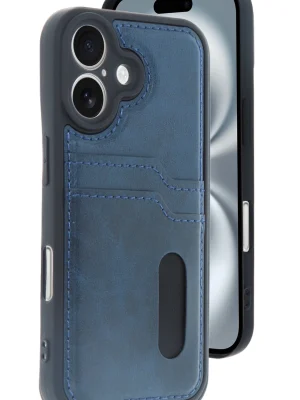 Newface iPhone 16 Kılıf Sara Kartvizitli Deri Kılıf - Lacivert