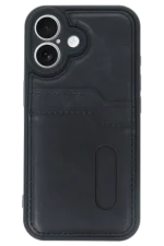 Newface iPhone 16 Kılıf Sara Kartvizitli Deri Kılıf - Siyah - Görsel 2