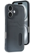 Newface iPhone 16 Kılıf Sara Kartvizitli Deri Kılıf - Siyah