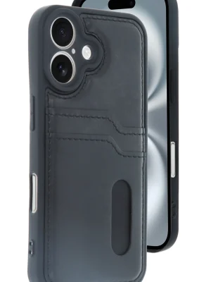 Newface iPhone 16 Kılıf Sara Kartvizitli Deri Kılıf - Siyah