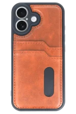 Newface iPhone 16 Kılıf Sara Kartvizitli Deri Kılıf - Taba - Görsel 2