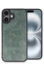 Newface iPhone 16 Plus Kılıf Aras Deri Kapak - Koyu Yeşil