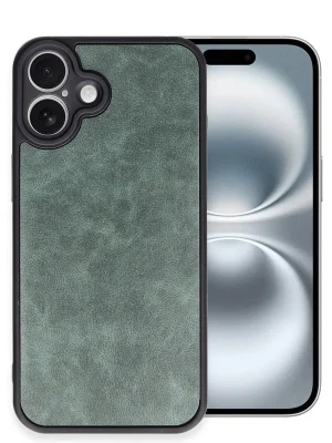 Newface iPhone 16 Plus Kılıf Aras Deri Kapak - Koyu Yeşil